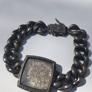 Diamond shaker antiqued sterling silver bracelet